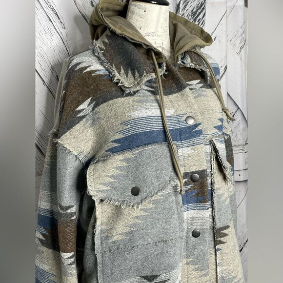 POL Aztec Shacket Coat Jacket Hooded L - Picture 2 of 6